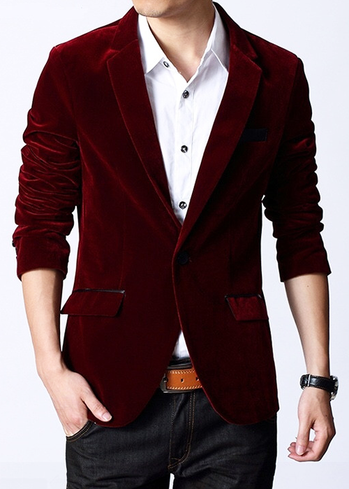 Đồng phục công sở áo vest nam cao cấp màu đỏ rượu (vải nhung)