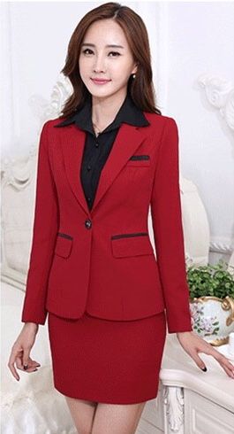 Đồng phục công sở vest nữ màu đỏ cao cấp kèm chân váy