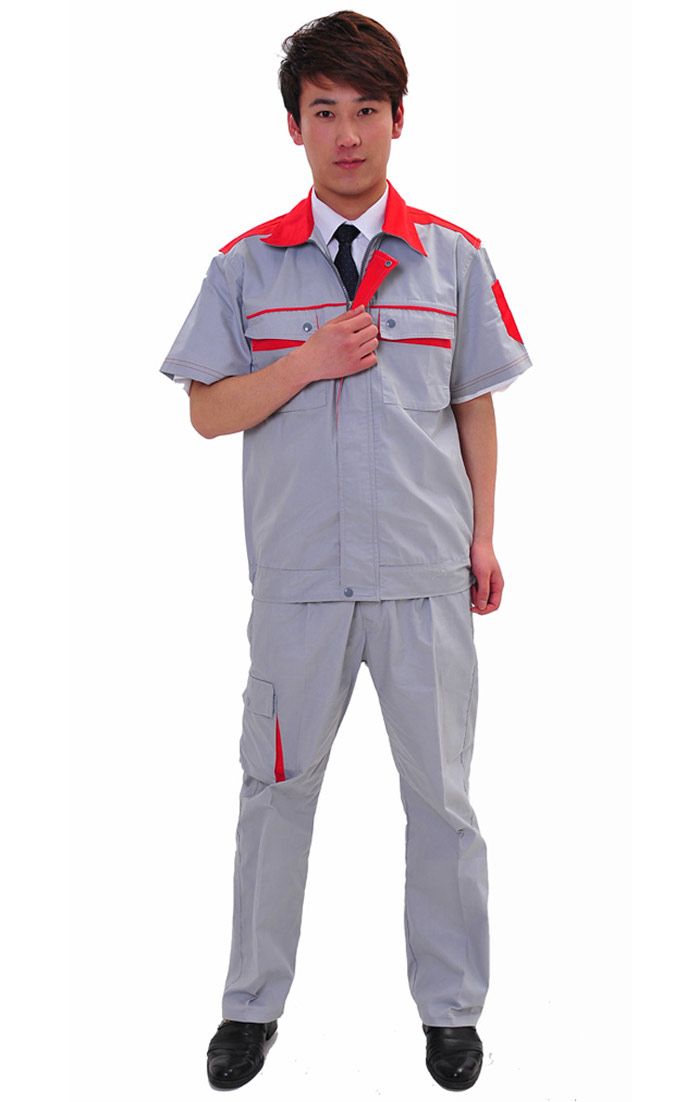 Đồng phục bảo hộ cao cấp tay ngắn phối màu xám, đỏ