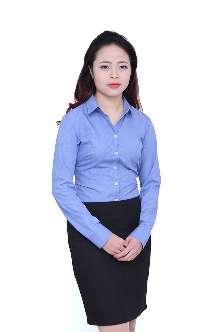 Đồng phục công sở áo sơ mi nữ tay dài màu xanh
